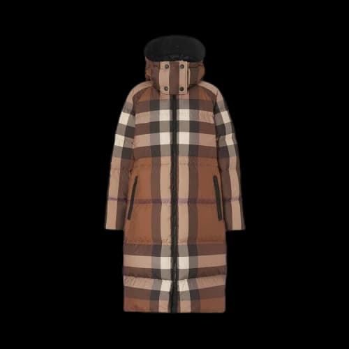 Burberry Check Print Long Puffer Coat 'Dark Birch Brown'