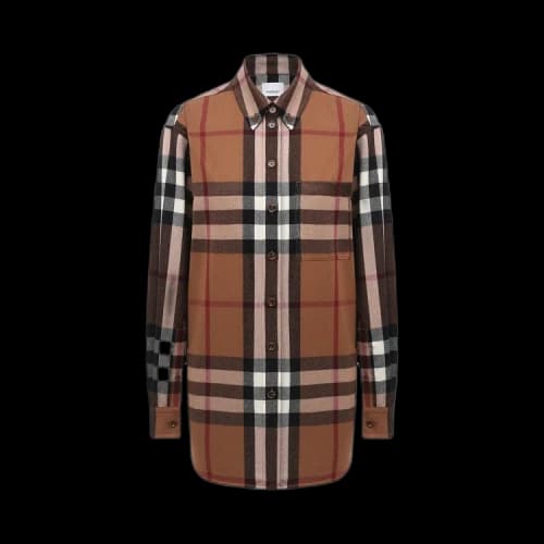 Burberry Check Wool Oversized Shirt 'Birch Brown'
