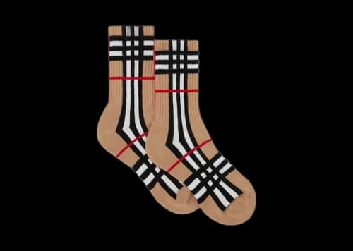 Burberry Ribbed Check Technical Stretch Cotton Socks Beige
