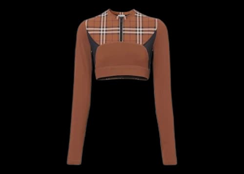 Burberry Checked Stretch-Jersey Cropped Top Brown
