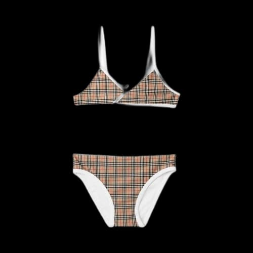 Burberry Kids Check Triangle Bikini 'Archive Beige'