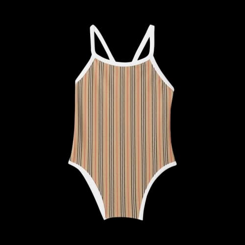 Burberry Kids Infant Icon Stripe Swimsuit 'Archive Beige'