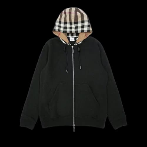 Burberry Check Hood Blend Zip Hoodie 'Black'