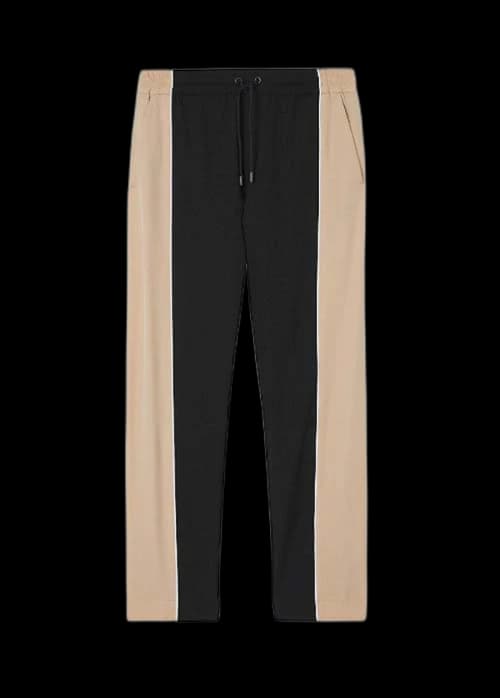 Burberry Contrast Stripe Wool Track Pants Black Beige