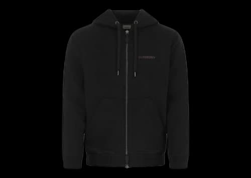 Burberry Stretch Cotton Logo Print Zip Up Hoodie Black