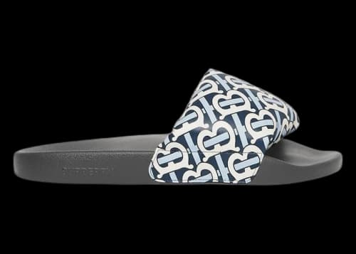 Burberry Furley TB Flock Slides White Navy Leather (Women's)