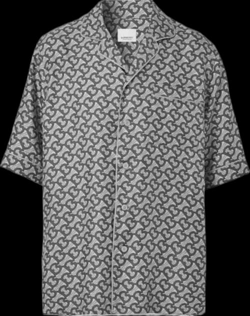 Burberry TB Monogram Print Silk Shirt Grey