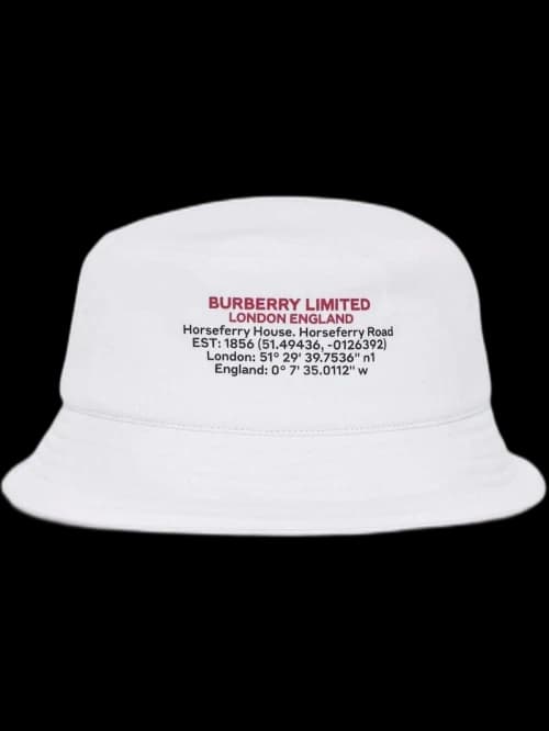 Burberry Location Print Cotton Bucket Hat White