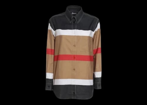 Burberry Women's Ivanna Stripe Pattern Button-Up Shirt Beige/Multi
