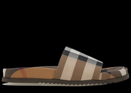 Burberry Check Cotton Slides Birch Brown