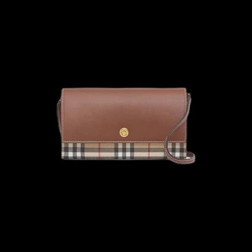 Burberry Check And Leather Wallet With Detachable Strap 'Tan'