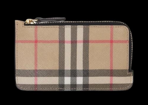 Burberry Vintage Check and Leather Zip Card Case Black / Beige