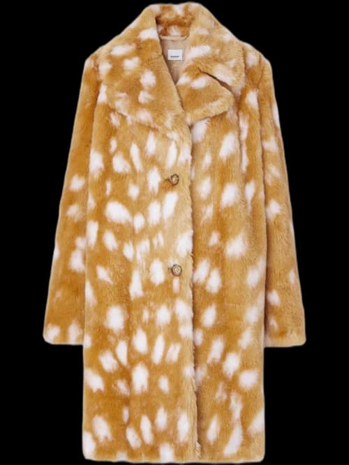 Burberry Deer Print Faux Fur Coat Brown