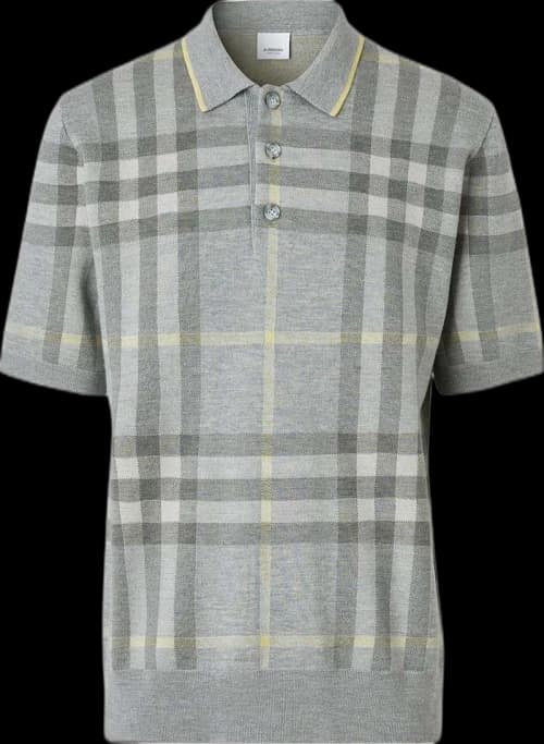 Burberry Wool-Silk Check Polo Shirt Grey