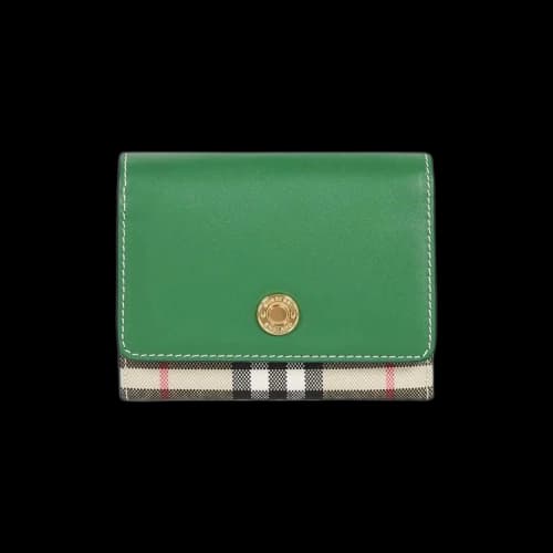 Burberry Lancaster Small Vintage Check And Leather Folding Wallet 'Ivy Green'