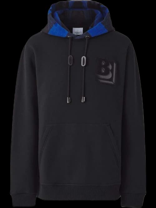 Burberry Check Hood Letter Graphic Hoodie Black/Blue