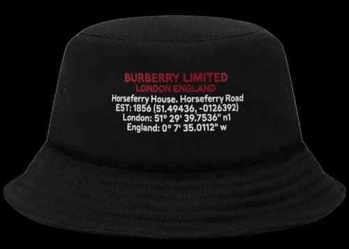 Burberry Location Print Cotton Bucket Hat Black white
