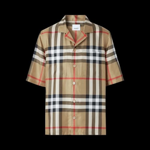 Burberry Short-Sleeve Check Silk Shirt 'Archive Beige'