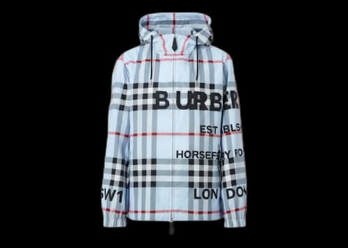Burberry Horseferry Print Check Nylon Hooded Jacket Pale Blue
