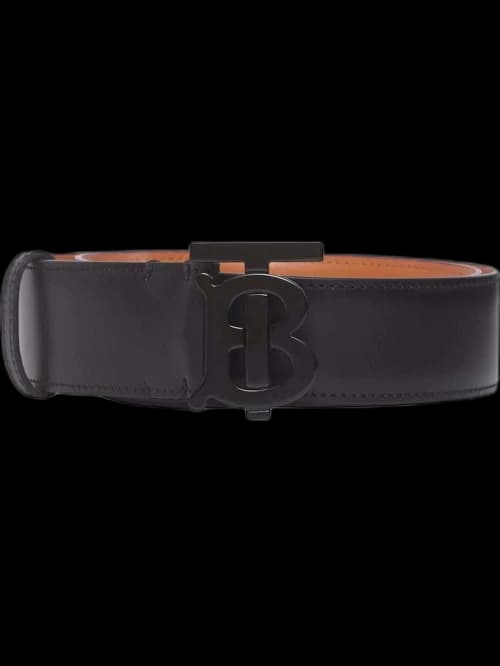 Burberry Leather TB Monogram Buckle Belt Black/Orange