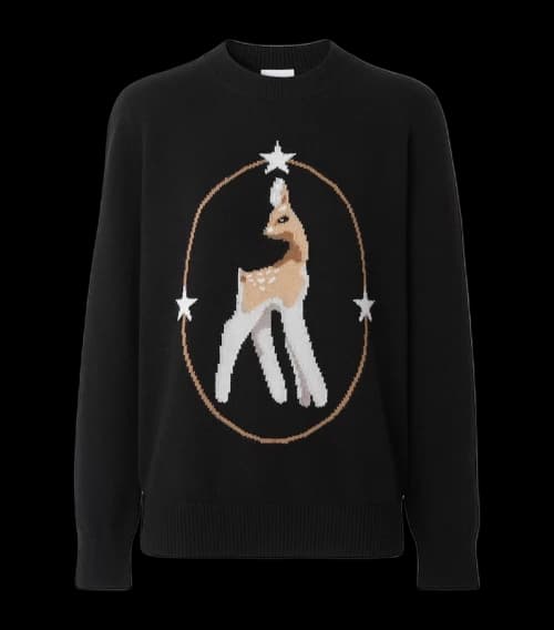 Burberry Wool-Blend Deer Motif Sweater Black