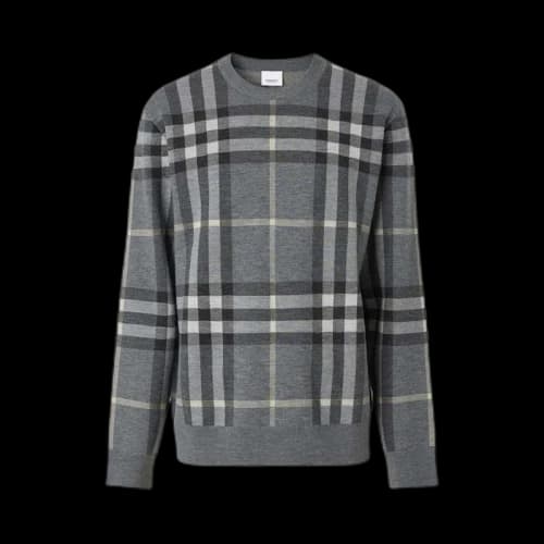 Burberry Check-Pattern Wool-Silk Sweater Grey