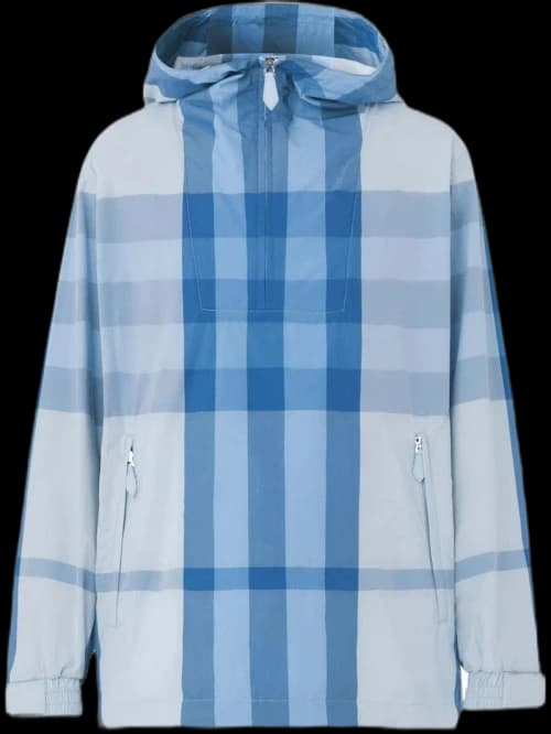 Burberry Check Packaway Half-Zip Hooded Jacket Blue