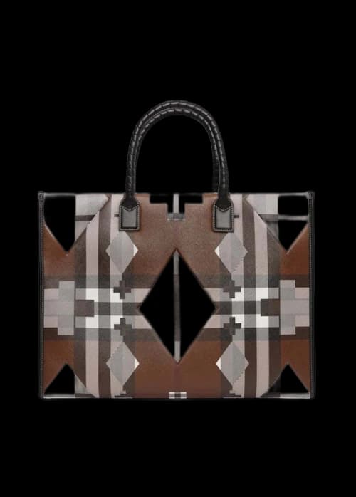 Burberry Geometric Check Tote Bag Brown