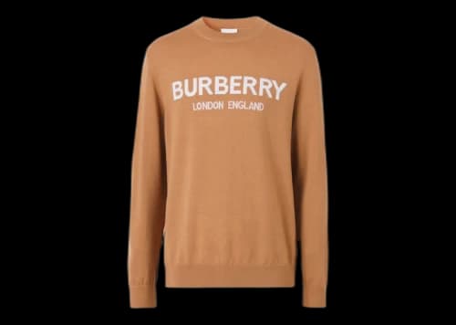 Burberry Logo Intarsia Wool Blend Sweater Camel/White