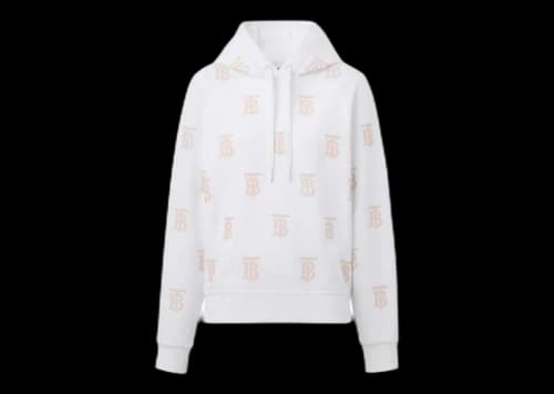 Burberry Women's Monogram Print Drawstring Hoodie White/Beige