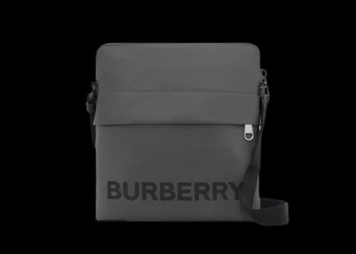 Burberry Logo Print Nylon Crossbody Bag Charcoal Gray