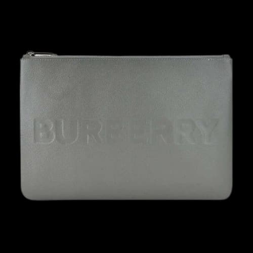 Burberry Embossed Leather Pouch Charcoal Grey