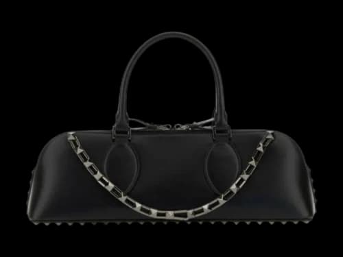 Valentino Leather Rockstud East-West Handbag Black