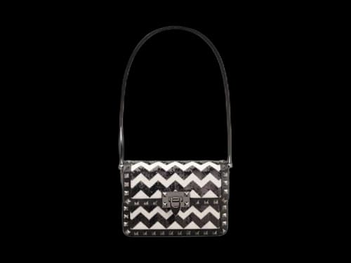 Valentino Rockstud23 Foldover Top Shoulder Bag Black/White