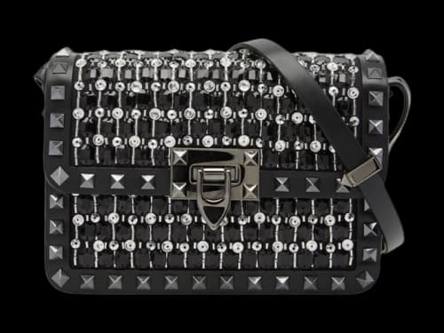 Valentino Small Rockstud Rhinestone Shoulder Bag Black