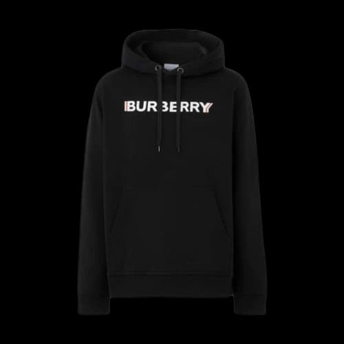 Burberry Logo Print Cotton Hoodie Black