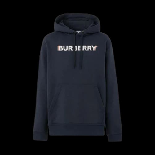 Burberry Logo Print Cotton Hoodie Navy