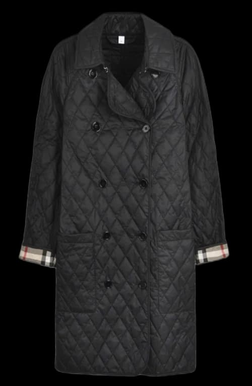 Burberry Tything Diamond Quilted Long Jacket Black