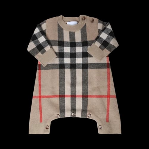 Burberry Kids Check Bodysuit 'Archive Beige'