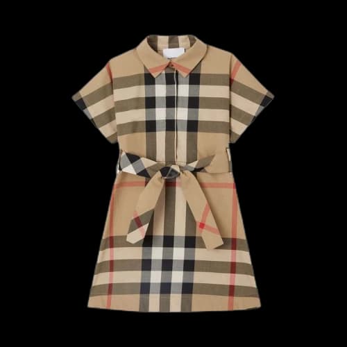 Burberry Kids Check Tied Waist Shirt Dress 'Archive Beige'