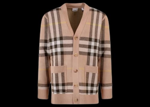 Burberry Iconic Check Motif Cashmere Cardigan Beige