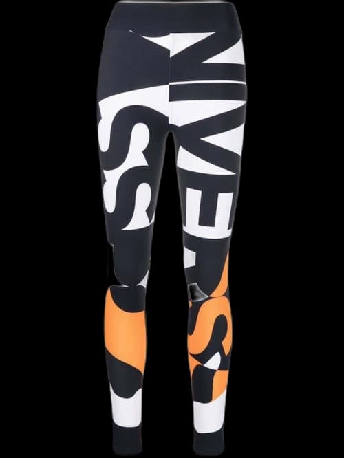 Burberry High-Waisted Graphic-Print Leggings Black/White/Orange