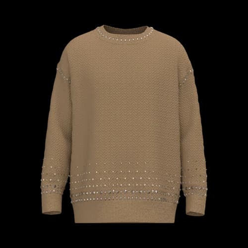 Burberry Crystal-Embellished Cable Knit Sweater 'Camel'