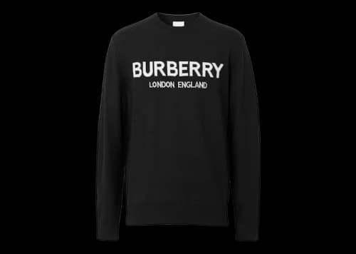 Burberry Logo Intarsia Wool Blend Sweater Black/White