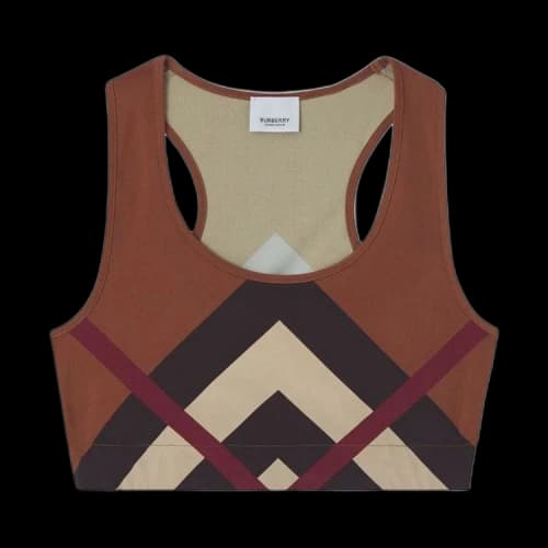 Burberry Chevron Check Print Stretch Cropped Top 'Dark Birch Brown'