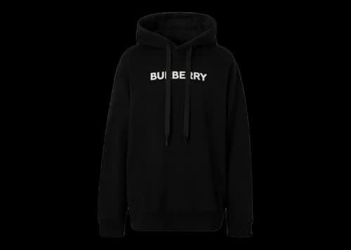 Burberry Logo Print Cotton Hoodie Black/White