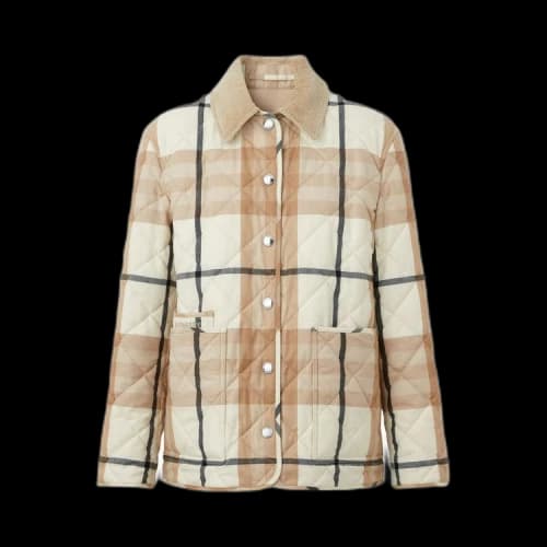 Burberry Corduroy Collar Diamond Quilted Barn Jacket Frosted White