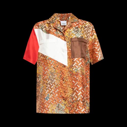 Burberry Monogram Map Print Silk Pyjama Shirt 'Bright Orange'