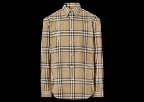 Burberry Tartan Motif Cotton Shirt Beige