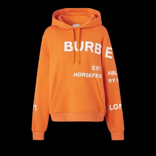 Burberry Women's Horseferry Print Cotton Drawstring Hoodie Orange/White